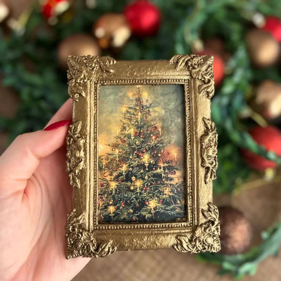 Handmade Miniature Christmas Tree Art Print, Plaster Frame (13x9cm) - Etsy | Etsy (US)