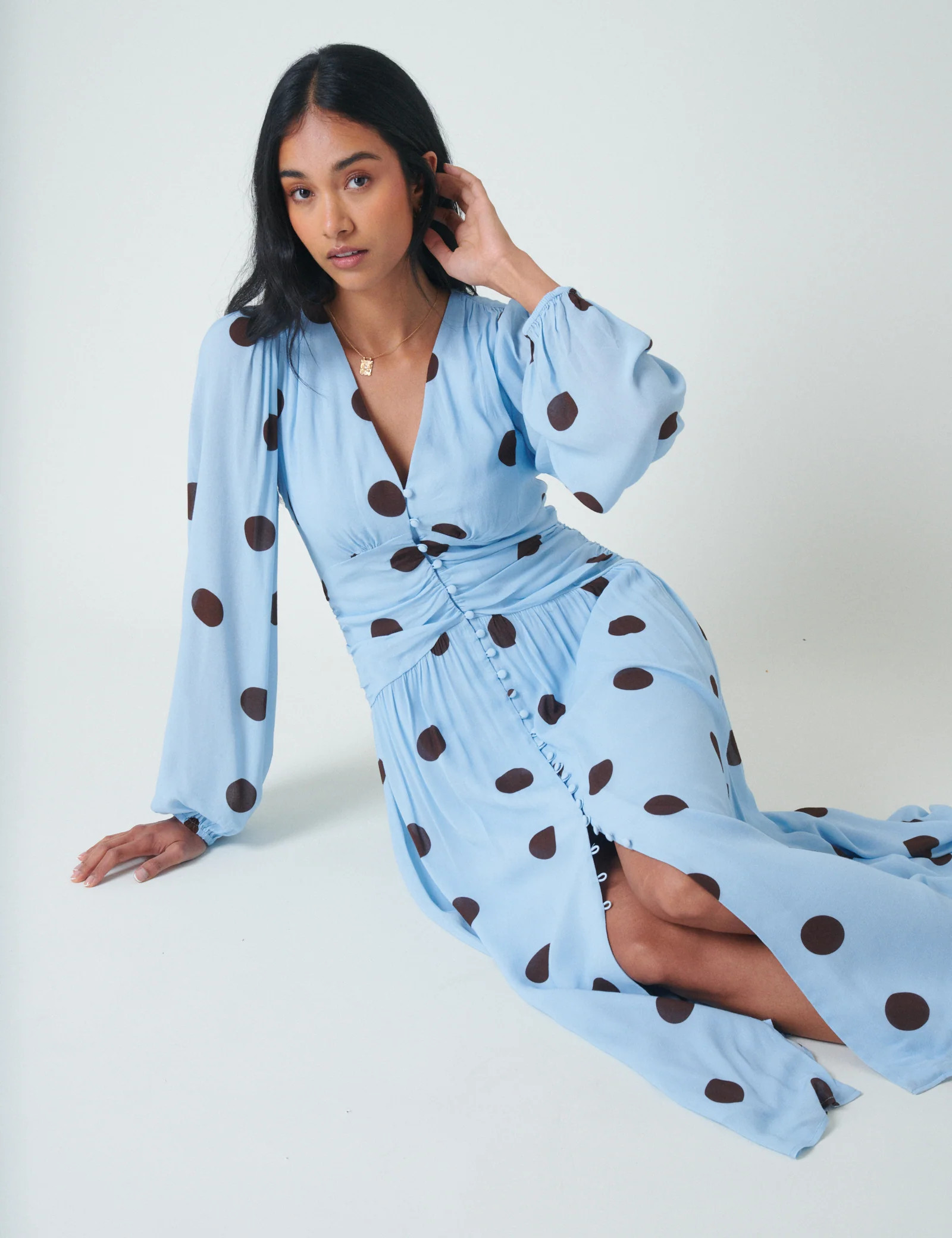 Blue Polka Dot Luna Midi Dress | Nobody's Child