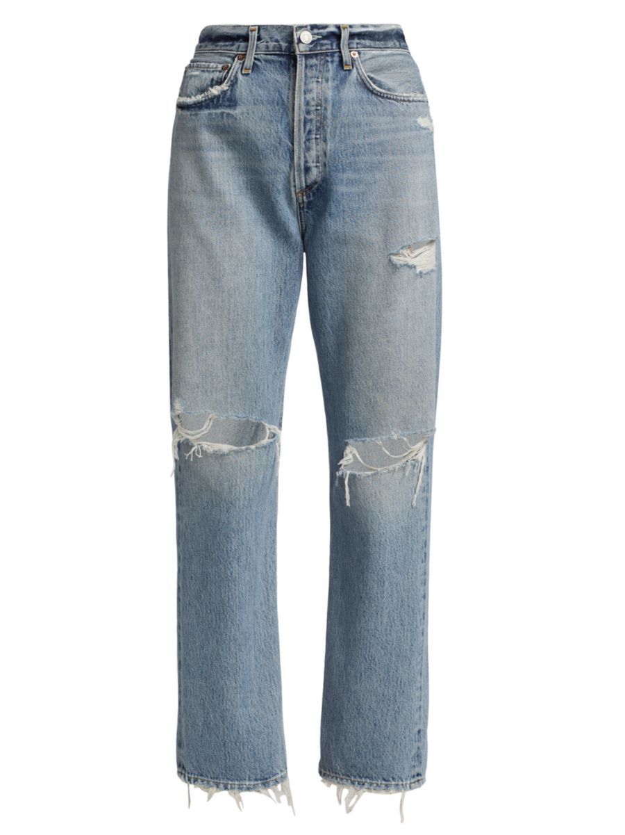'90s High-Rise Distressed Straight-Leg Jeans | Saks Fifth Avenue
