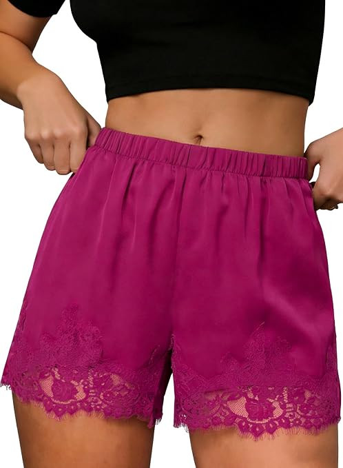 EVALESS Womens Shorts Satin Silk Lace Shorts 2026 Summer Micro Mini Slip Pajama Shorts Cute Beach... | Amazon (US)
