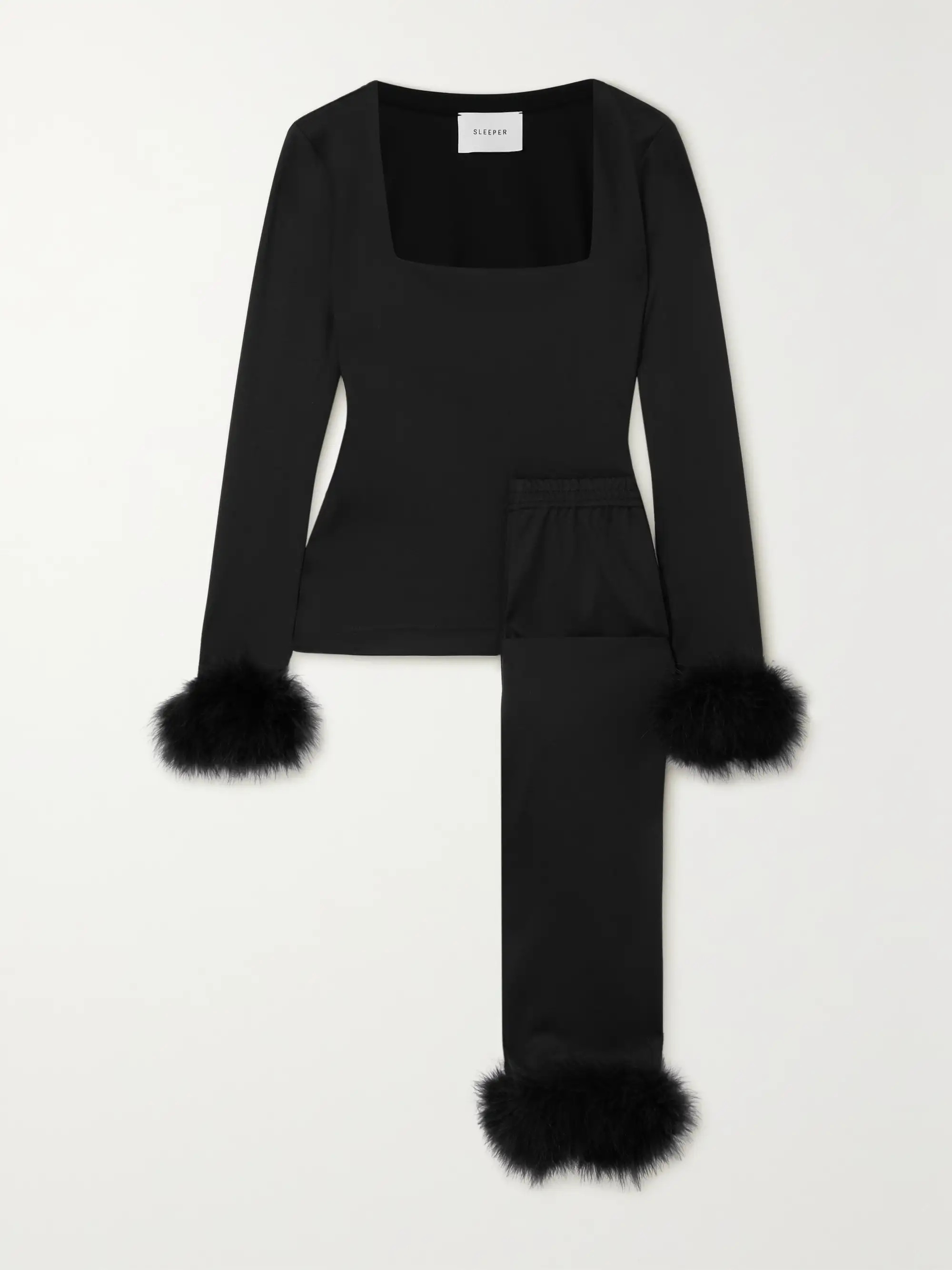 The Weekend Chic feather-trimmed recycled jersey top and leggings set | NET-A-PORTER (US)
