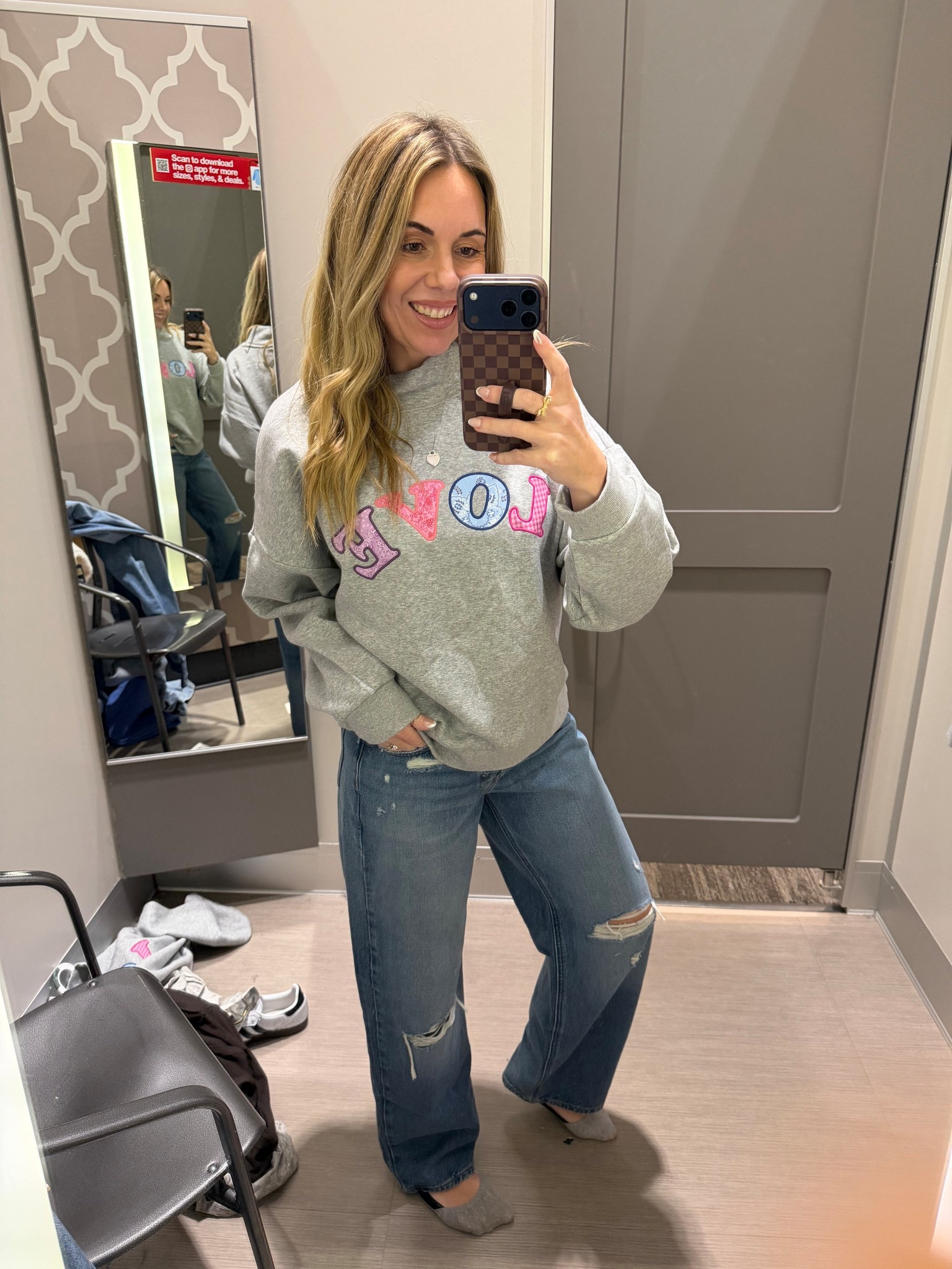 Loved this valentines sweatshirt! It runs roomy so you could size down if you wanted. I was able to size down in these baggy jeans but they were a bit snug. 

#LTKFindsUnder100 #LTKFindsUnder50