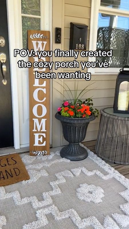 Front porch decor inspo! Love how cozy it feels with the added rug

Front porch decor, outdoor rug, patio decor, porch decor, porch rug, porch welcome sign, front door mat, wood welcome sign, porch welcome mat, front door wreath, porch wreath, black lanterns, flower planter



#liketkit #LTKSeasonal #LTKunder50 #LTKunder100 #LTKFind #LTKstyletip #LTKsalealert #LTKhome