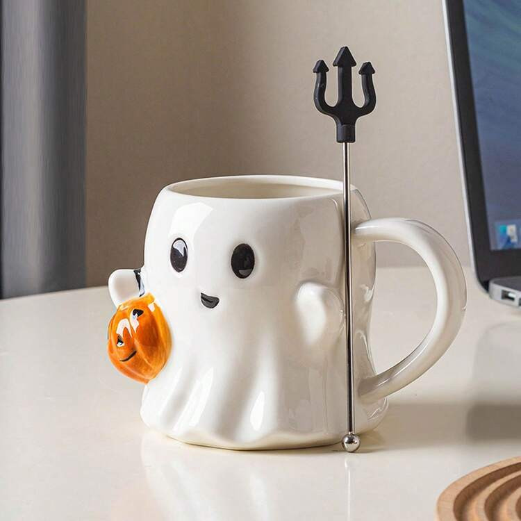 1pc Cute Ghost Ceramic Cup With A Small Pumpkin On Its Back, Large Capacity, Reusable, Perfect Halloween Gift, Suitable For Home Parties | SHEIN