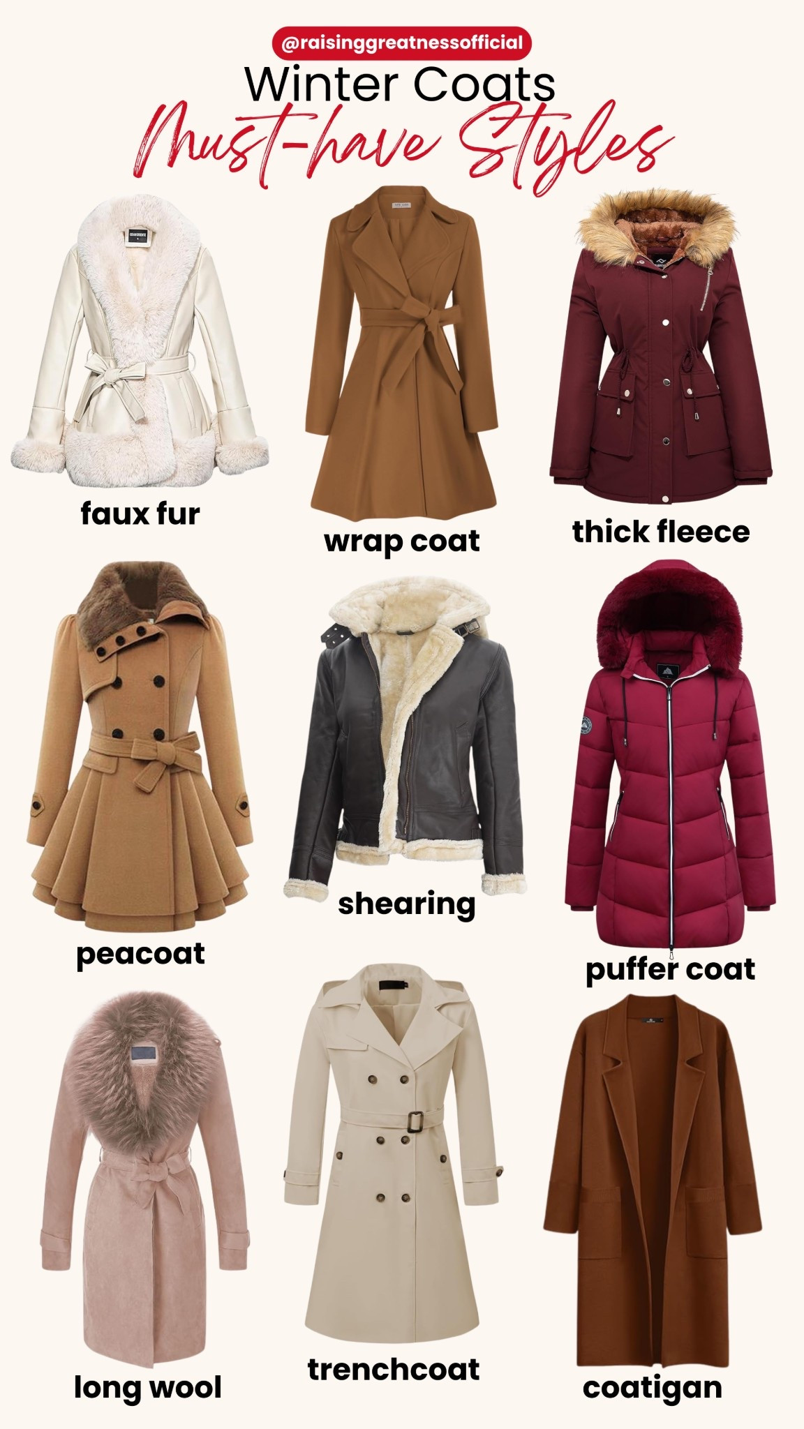 Stay warm and stylish this season with these must-have winter coat styles! ❄️🧥✨ From cozy faux fur and chic wrap coats to classic trench coats, puffers, and elegant wool piece, these outerwear essentials are perfect for building a winter wardrobe that’s both functional and fashionable.

Whether you love timeless neutrals, cozy fleece, or structured silhouettes, this guide highlights the best coat styles to keep you warm all winter long. Perfect for cold-weather outfit inspo, capsule wardrobe planning, and winter fashion ideas! 🤎✨

Save this pin for winter style inspo, outfit planning, and must-have wardrobe staples!

#WinterFashion #CoatGuide #WinterOutfits #OuterwearStyle #ColdWeatherFashion #WinterWardrobe #CoatInspo #FashionEssentials #CapsuleWardrobe #StyleInspiration

#LTKGiftGuide #LTKHoliday #LTKSeasonal