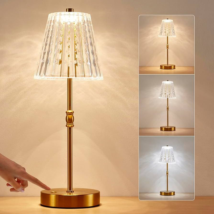 Cordless Table Lamp Rechargeable, 3 Colors Dimmable Touch Lamp, 2500mAh Battery Operated Lamp, Wa... | Amazon (US)