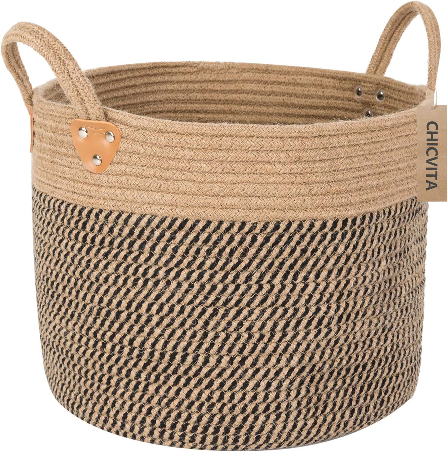 CHICVITA Large Jute Basket Woven Storage Basket with Handles – Natural Jute Laundry Basket Toy ... | Amazon (US)