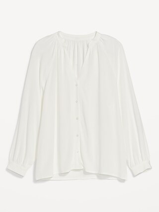 Split-Neck Long-Sleeve Button-Front Blouse for Women | Old Navy (US)