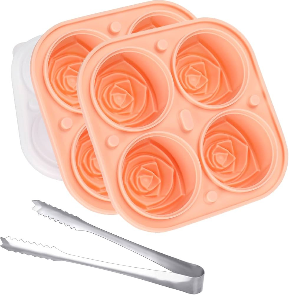 Ice Cube Tray, Rose Ice Cube Molds Reusable Silicone Flexible 4-Ice Trays Maker with Cover for Ch... | Amazon (US)