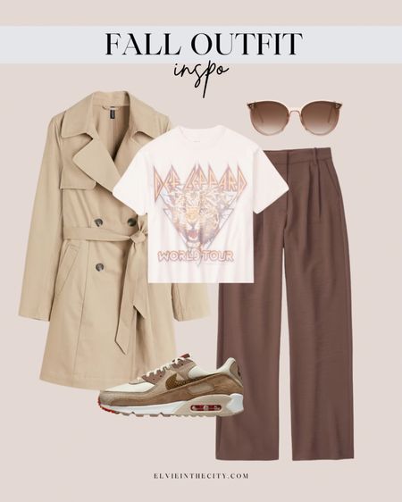 This Fall outfit inspo includes a graphic band tee paired with wide leg trouser pants, a trench coat, Nike sneakers, and retro round sunglasses. 

Fall outfit, fall fashion, ootd, fall style, casual outfit, fashion over 40

#LTKshoecrush #LTKstyletip #LTKfindsunder50