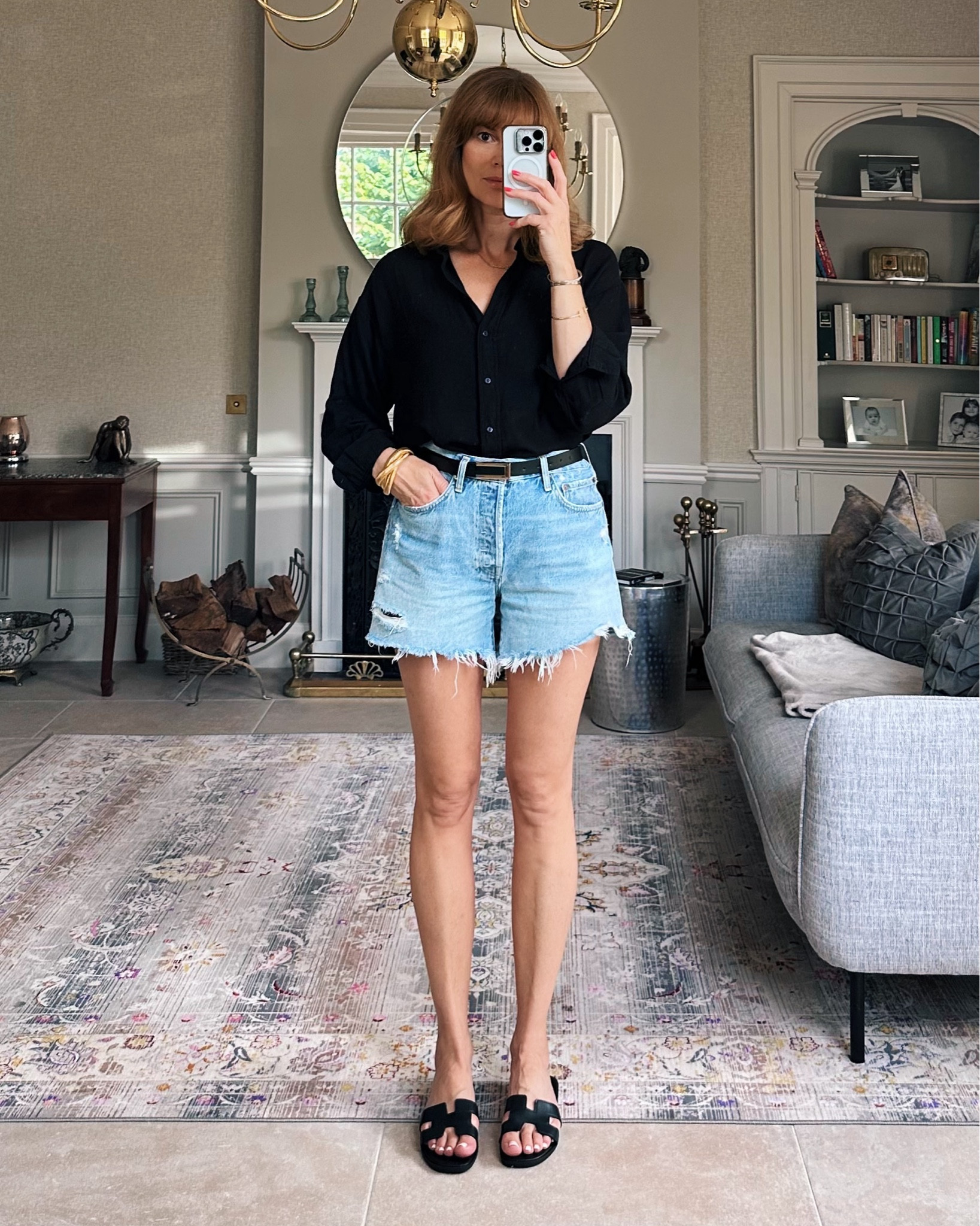 Two Denim Shorts Looks: black shirt (medium) Agolde Parker Long shorts size 27 - they stretch out! I prefer the looser fit. Flat black sandals, black and gold belt, white shirt (medium) , orange flat sandals 

#LTKsummer #LTKuk #LTKstyletip