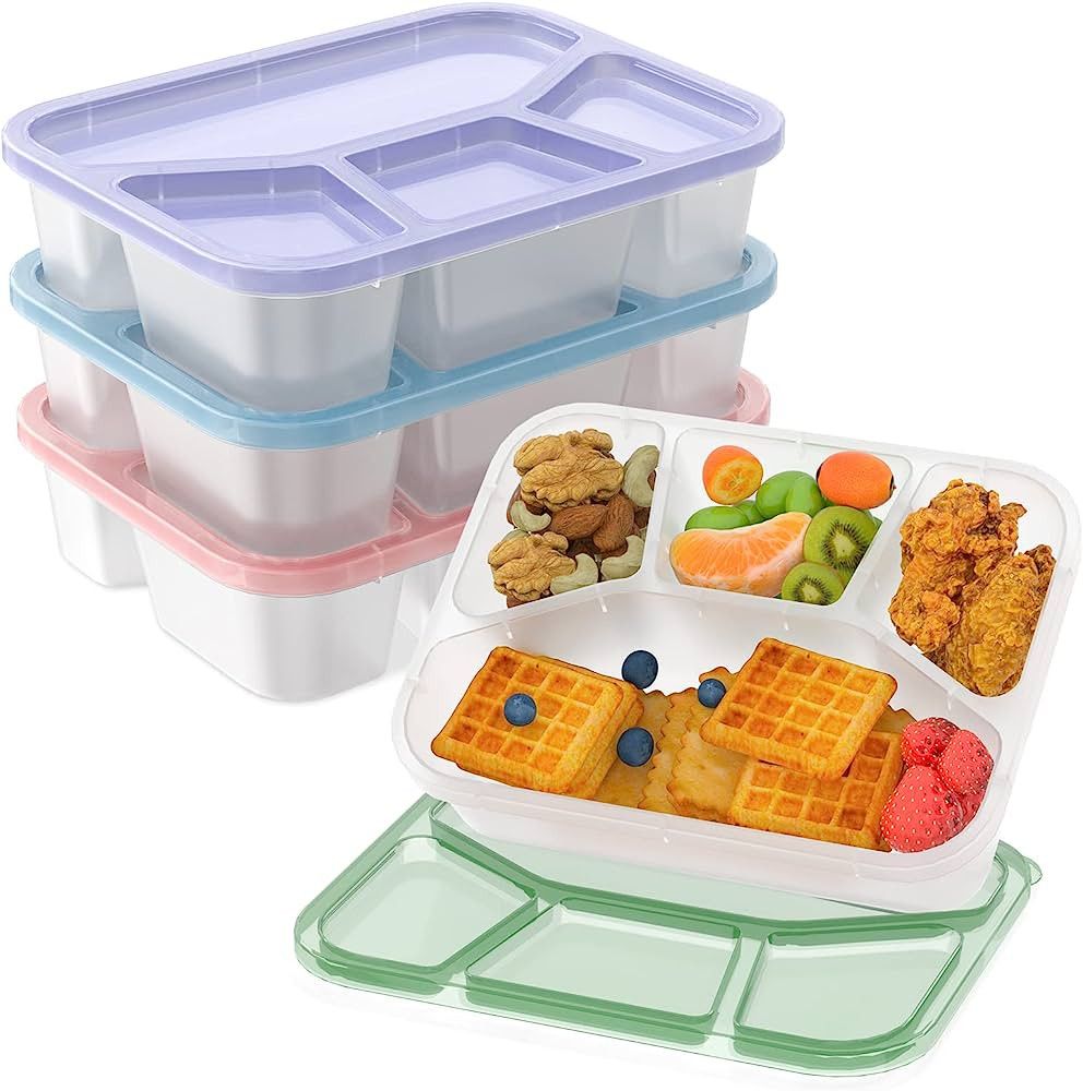 Bento Lunch Box for Kids (4 Pack), 4-Compartment Meal Prep Container with Transparent... | Amazon (US)