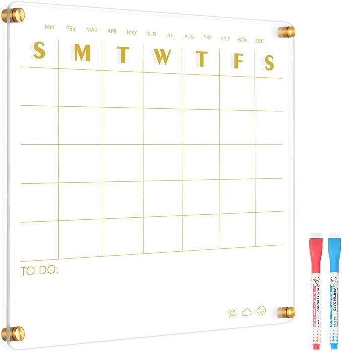 Glass Calendar Dry Erase Board, 12"x12" Monthly Calendar for Wall, Non-Magnetic Clear Calendar Pl... | Amazon (US)