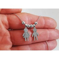 Boy & Girl Necklace - Gift For Mother Of Two Children Pendant New Mother Gift Newborn New Baby Pendant Set With Diamonds | Etsy (US)