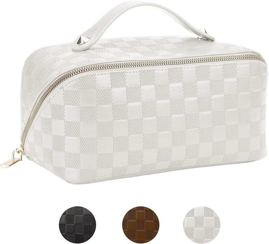 YSONG Large Capacity Travel Makeup Bag,Portable Cosmetic Bag,PU Leather Waterproof Cosmetic Bag,T... | Amazon (US)