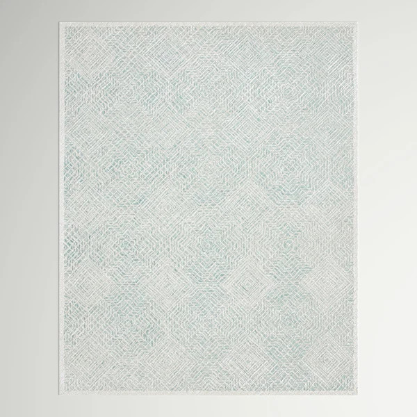 Milbridge Geometric Handmade Tufted Wool Area Rug in Blue/Ivory | Wayfair North America