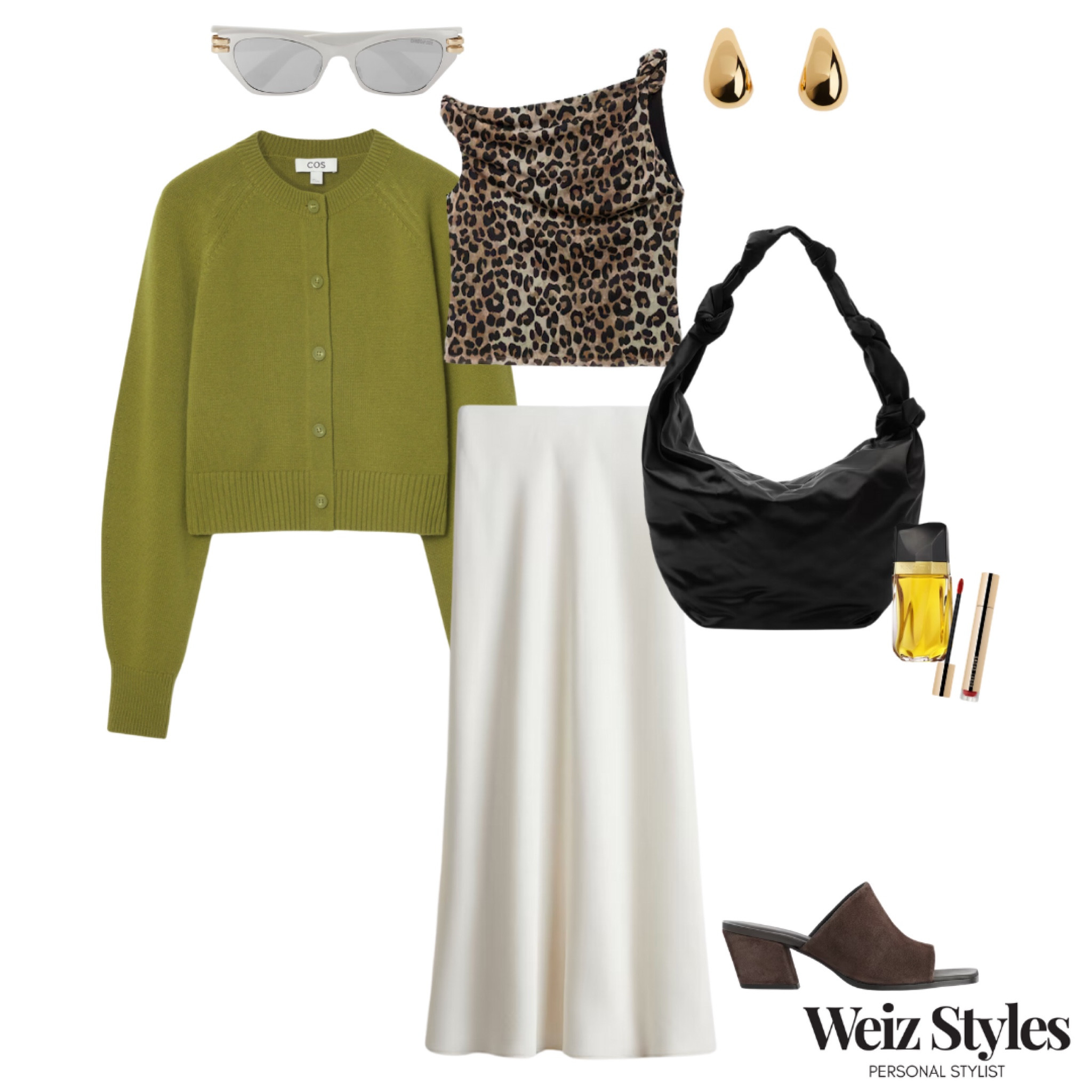 This sophisticated and feminine look is sure to turn a few heads. The combination of the trendy asymmetric leopard top with the maxi satin skirt and cosy green cardi is a definite winner in my eyes. Grab yours before it sells out! ✨

Head to www.weizstyles.com to find out more about how I can help you on your style journey 💃🏻

Louise x

Personal stylist, styling, ootd, neutral aesthetic, London, Weiz styles, shopping, outfit of the day, uk, confident, handbag, bag, perfume, fragrance, lipstick, lip, elevate you style, feel good, flat lay, shopping, high street, designer, ltk, chic, sophisticated, skirt, maxi, satin, leopard top, print, asymmetric, gold, earrings, mango, hm, H&M, green, cos, cardi, cardigan, cover up, layers, knit, knitwear, feminine, elegant, cool, sunglasses, black, handbag, bag, mules, shoes, sandals, slip on shoe, summer, date night, elevated, style, net a porter, John Lewis 

#LTKstyletip #LTKsummer #LTKuk