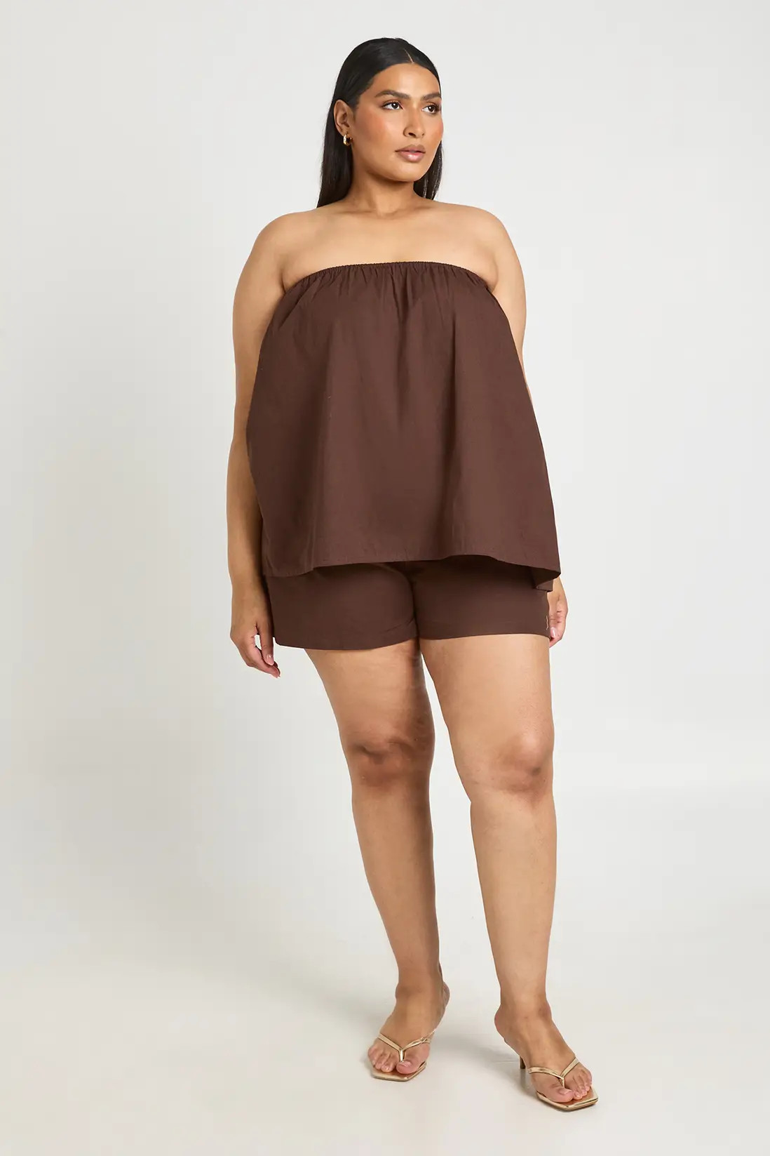 Chocolate Plus Poplin Bandeau Smock Top & Flippy Short | Boohoo USA | boohoo (US & Canada)