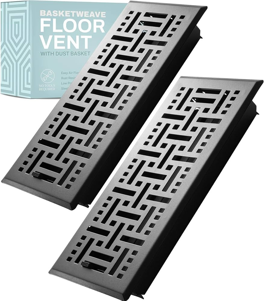 2 Pack Basketweave 4x10 Inch Decorative Floor Register Vent with Mesh Cover Trap, Matte Black | Amazon (US)
