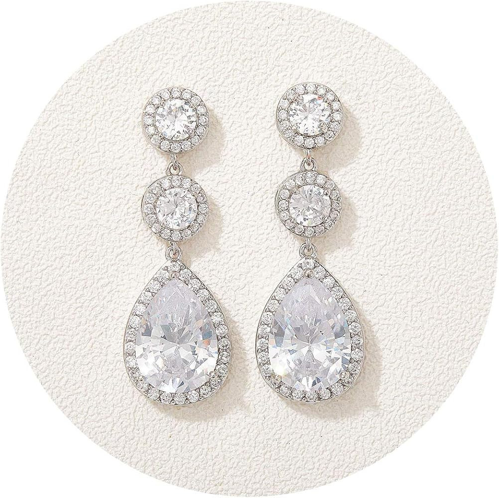 SWEETV Crystal Teardrop Wedding Bridal Earrings For Brides, Bridesmaids, Rhinestone Drop Dangle E... | Amazon (US)