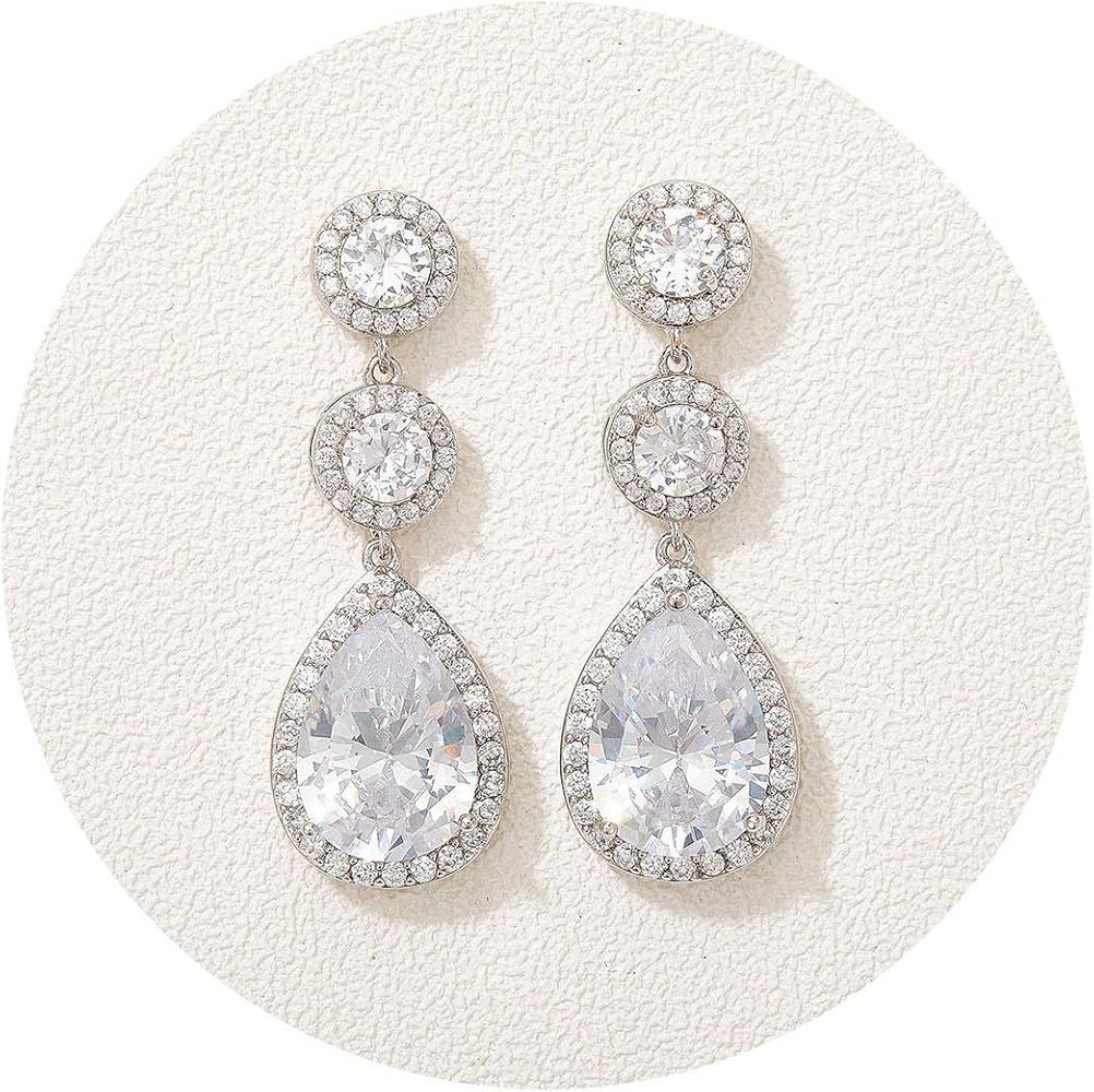 SWEETV Crystal Teardrop Wedding Bridal Earrings For Brides, Bridesmaids, Rhinestone Drop Dangle E... | Amazon (US)