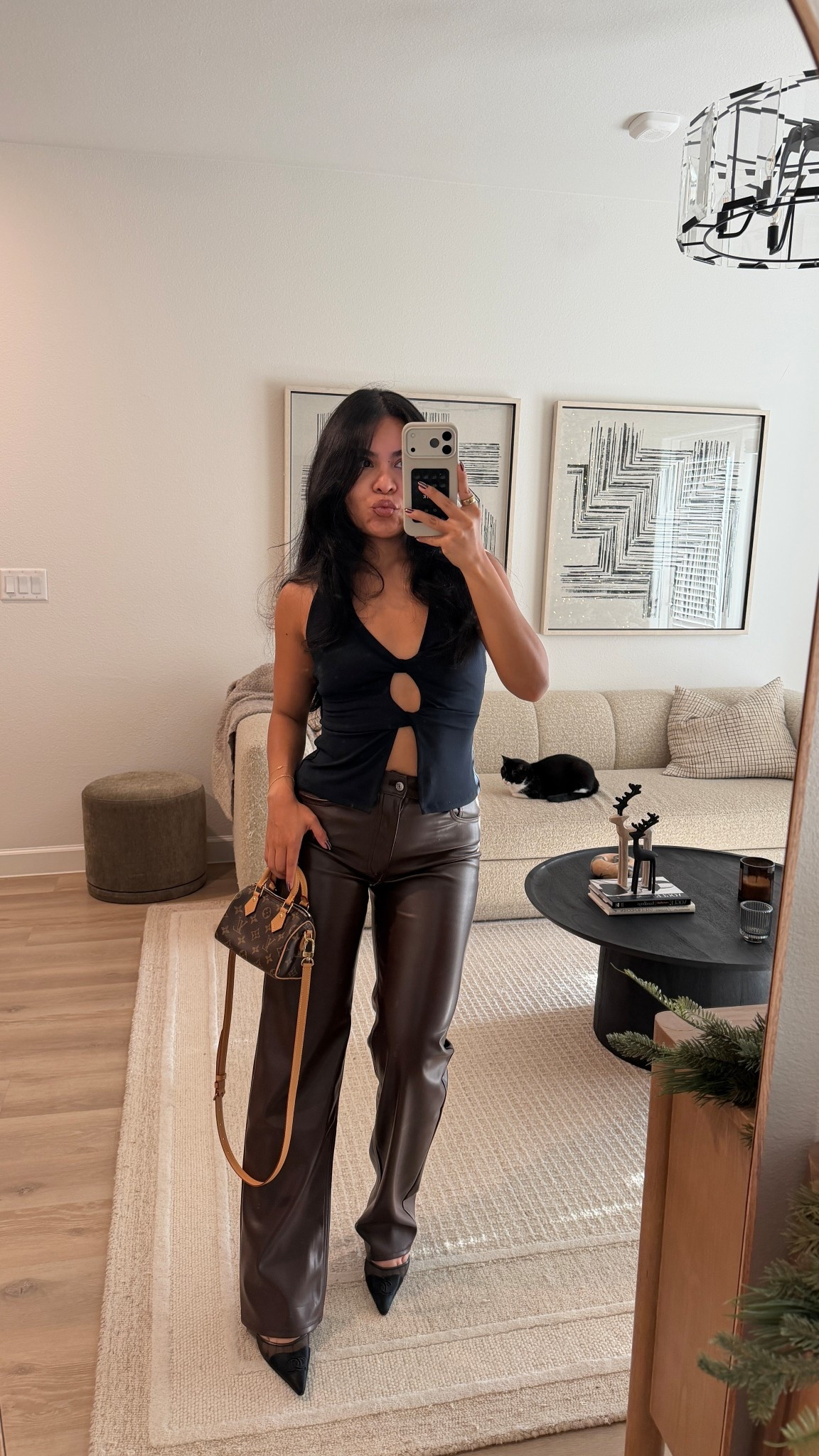 Leather pants are a life saver for an easy dinner look lol! Size 26