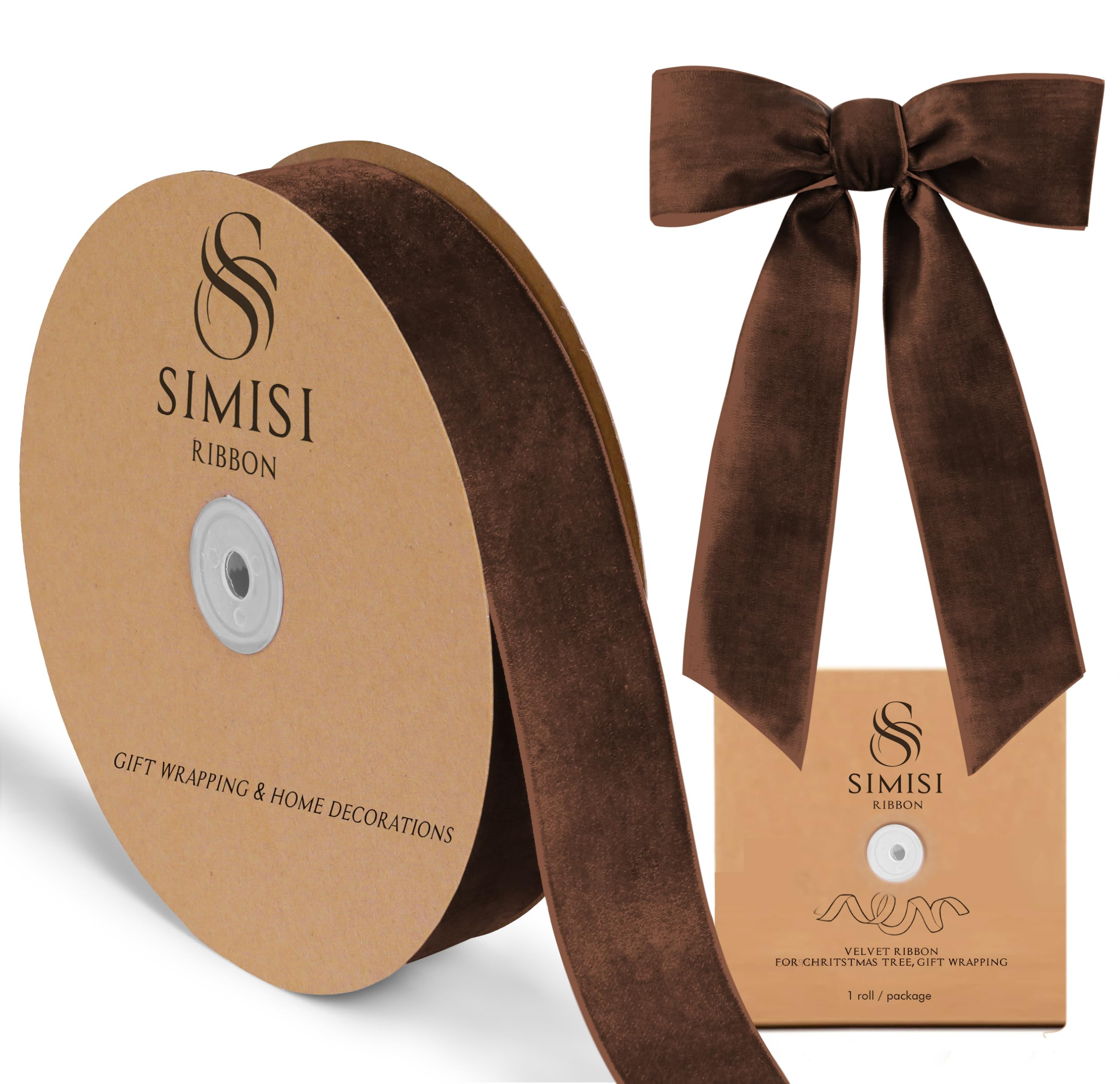 Brown Velvet Ribbon 1.5'' 25 Yards for Christmas Tree, Gift Wrapping, Flower Bouquet, Wreath Deco... | Amazon (US)