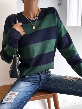 SHEIN EZwear Colorblock Drop Shoulder Sweater | SHEIN