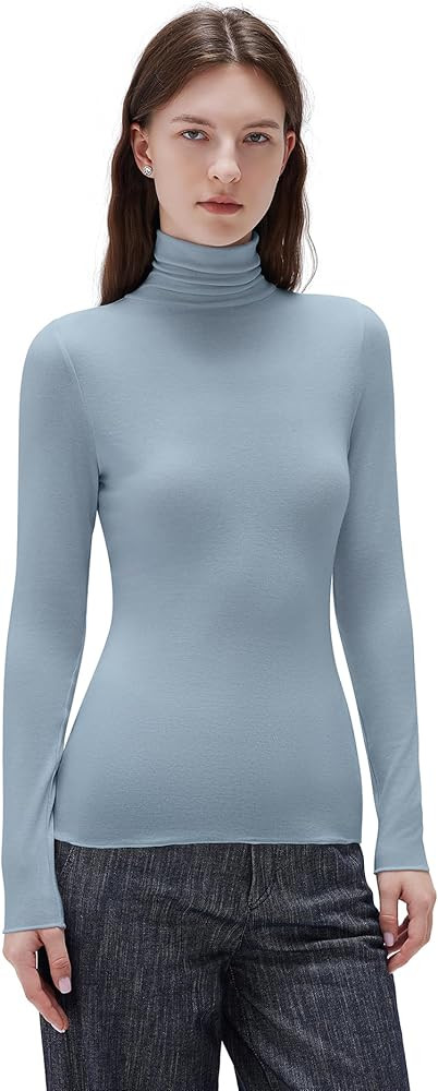 SUUKSESS Women Cashmere Turtleneck Long Sleeve Shirt Fitted Fall Basic Thermal Tops Fall Fashion | Amazon (US)