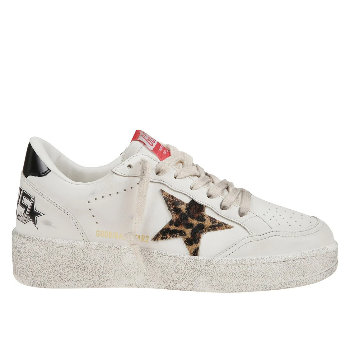 White Vintage Leather Sneakers With Leopard Star | Shop Simon