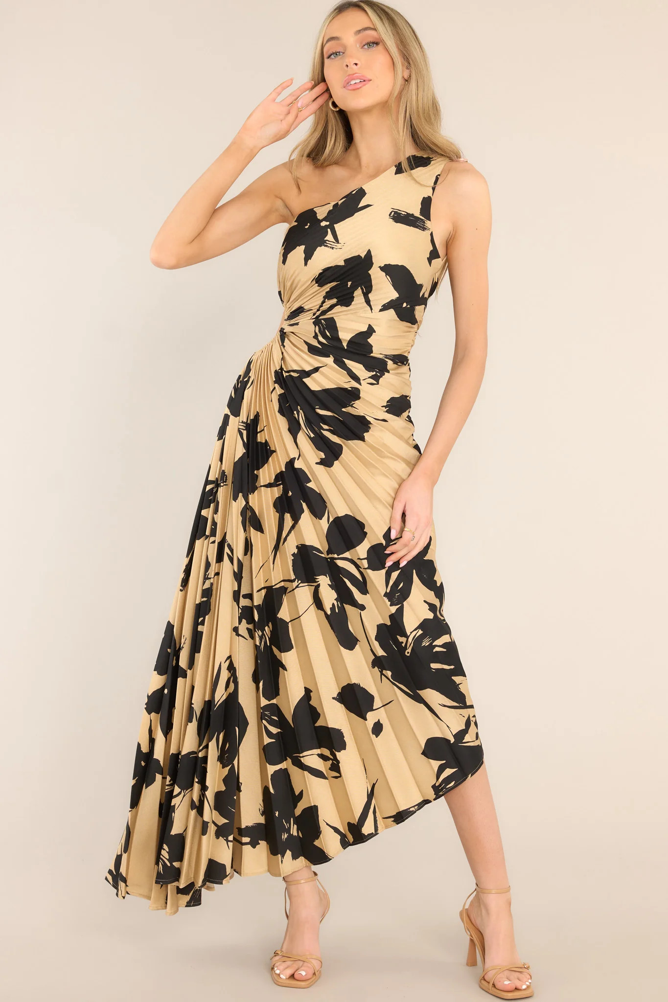 Timeless Tan Print Pleated Maxi Dress | Red Dress 