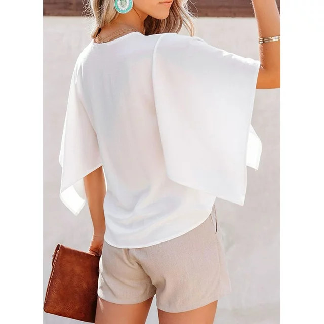 Dokotoo Women's Split Bell Sleeve Blouses Fashion V Neck Flutter Sleeve Shirts Casual Loose Chiff... | Walmart (US)