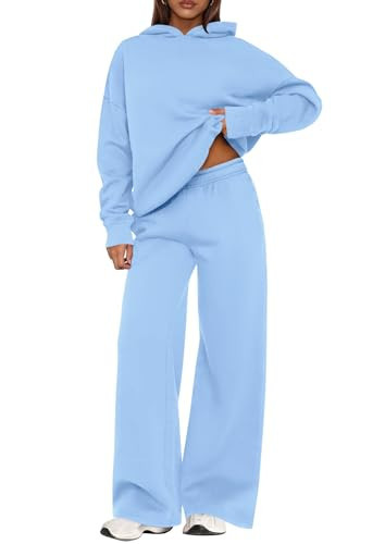 PRETTYGARDEN Womens Sweatsuits 2 Piece Set 2025 Casual Winter Long Sleeve Hoodie Loose Wide Leg Sweatpants Fall Tracksuit (Light Blue,X-Large) | Amazon (US)