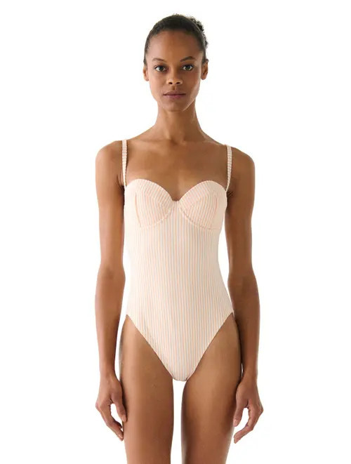 Kate Spade New York Tidal Stripe Bow Back One Piece Swimsuit in Light Cantaloupe at Nordstrom, Size Large | Nordstrom