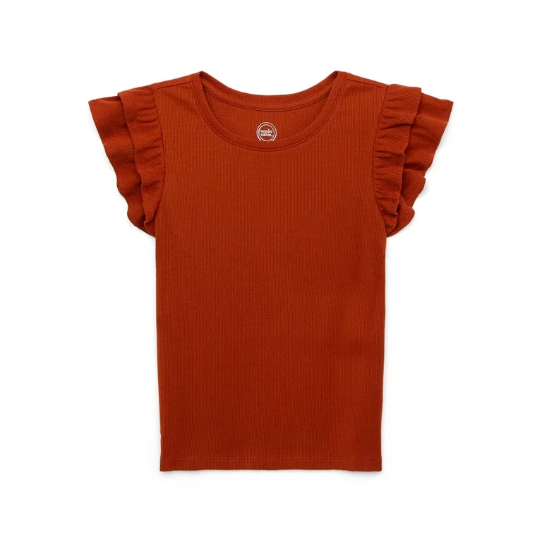 Wonder Nation Girls Ribbed Top with Ruffle Sleeves, Sizes 4-18 & Plus - Walmart.com | Walmart (US)