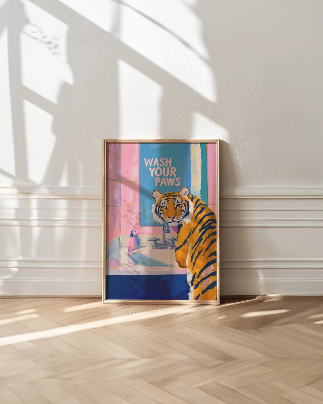 Wash Your Paws, Maximalist Bathroom Decor, Dopamine Decor, Trendy Tiger Art, Apartment Decor, Kit... | Etsy (US)