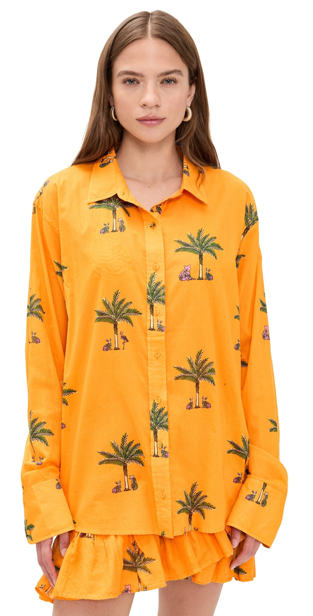 Coniglio Palm Beach Classic Button Down Shirt Petit Palm Orange One Size | Shopbop