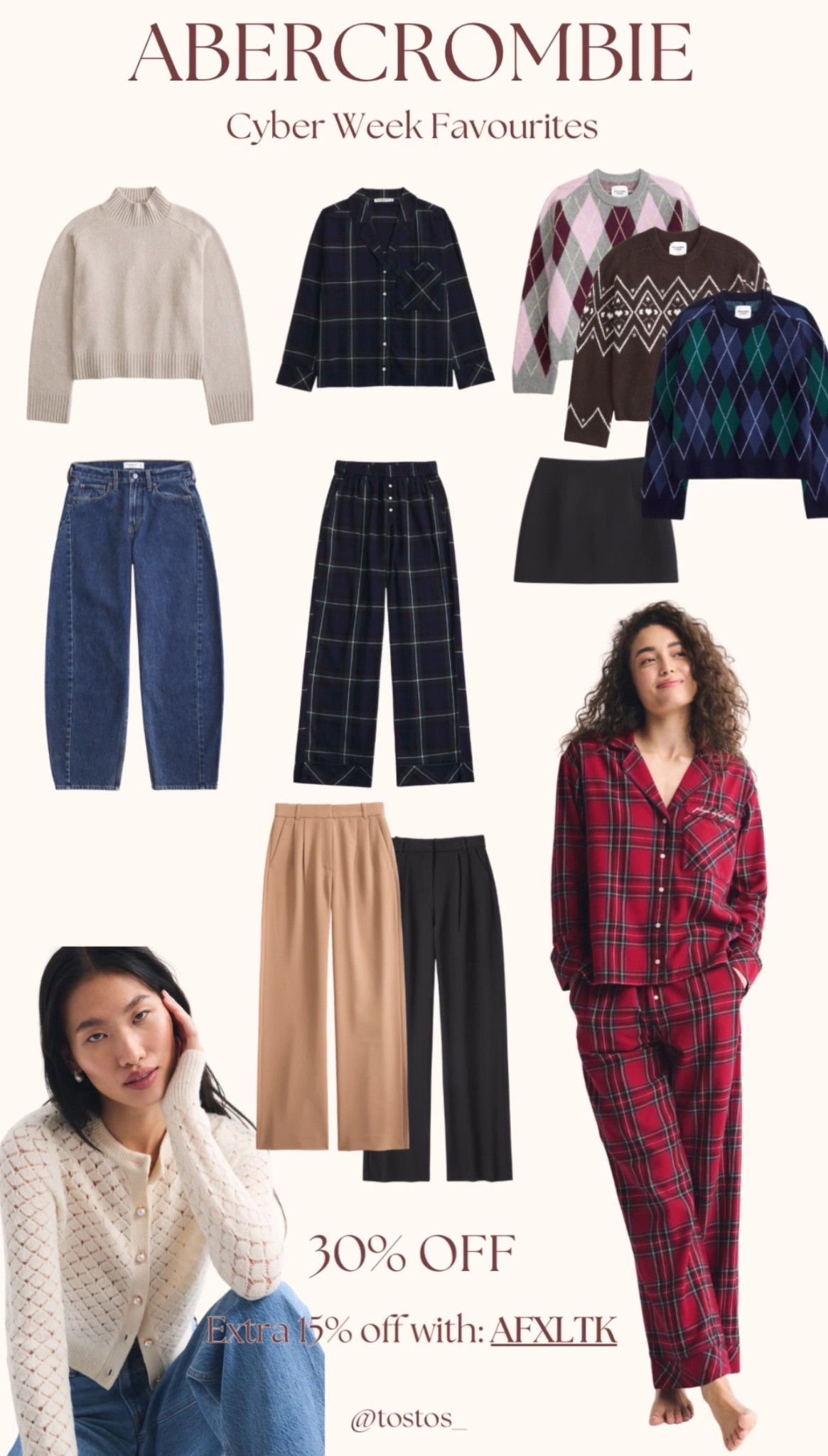 Cyber week goodies! Loving these bits from Abercrombie at 30% off (extra 15% off with code: AFXLTK). My favourite barrel jeans are on offer as well and the tartan pyjamas are just pure perfection. 
All linked x


UK Fashion, autumn, Christmas pyjamas, tartan, barrel jeans, Christmas jumper, festive jumper, knitwear

#LTKfestive #LTKCyberWeek #LTKuk