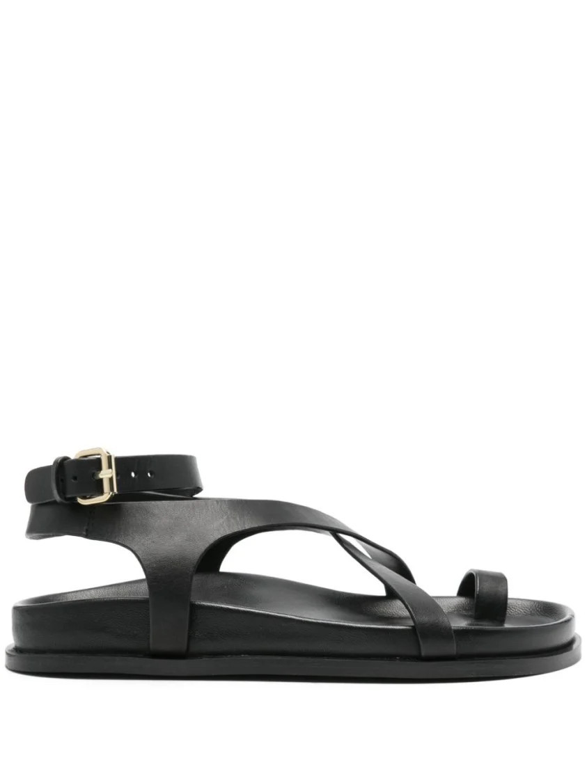 Black Minimalist Sandals With Crisscross Straps | Shop Simon