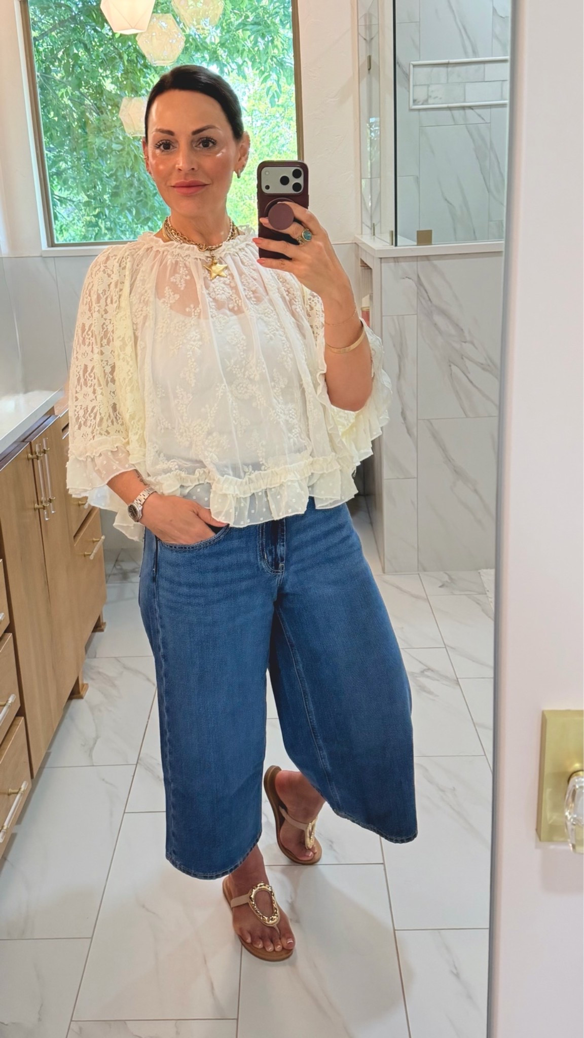 Old Navy cropped jeans are perfect with this lace flowy top.

#LTKMothersDay #LTKootd #LTKgrwm