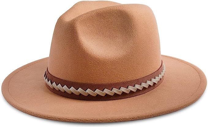 Women Fedora Hat Men Classic Belt Buckle Wide Brim Hat Fashion Wool Panama Hat | Amazon (US)