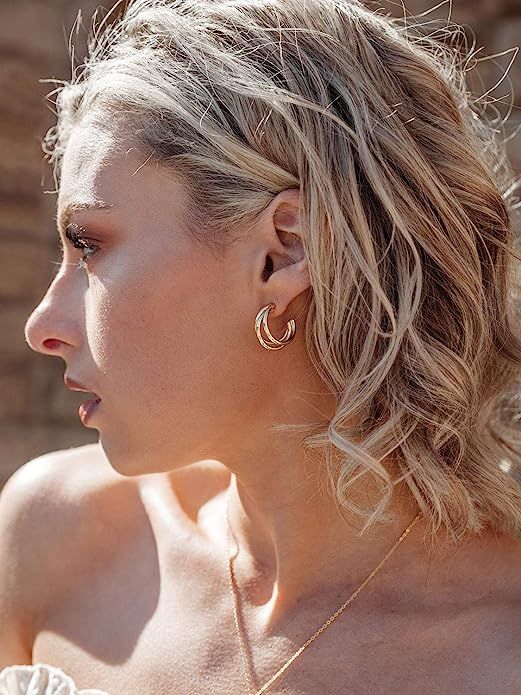 SWEETV 925 Sterling Sliver Triple Hoop Earrings - Fashion Chunky Open Hoop Earrings for Women Hyp... | Amazon (US)