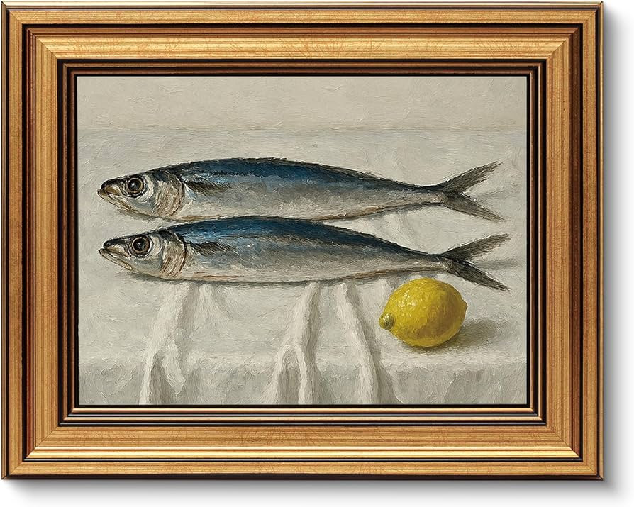 VIYYIEA Vintage Gold Framed Wall Art for Living Room, Salted Fish Canvas Prints Home Decor, Oil P... | Amazon (US)