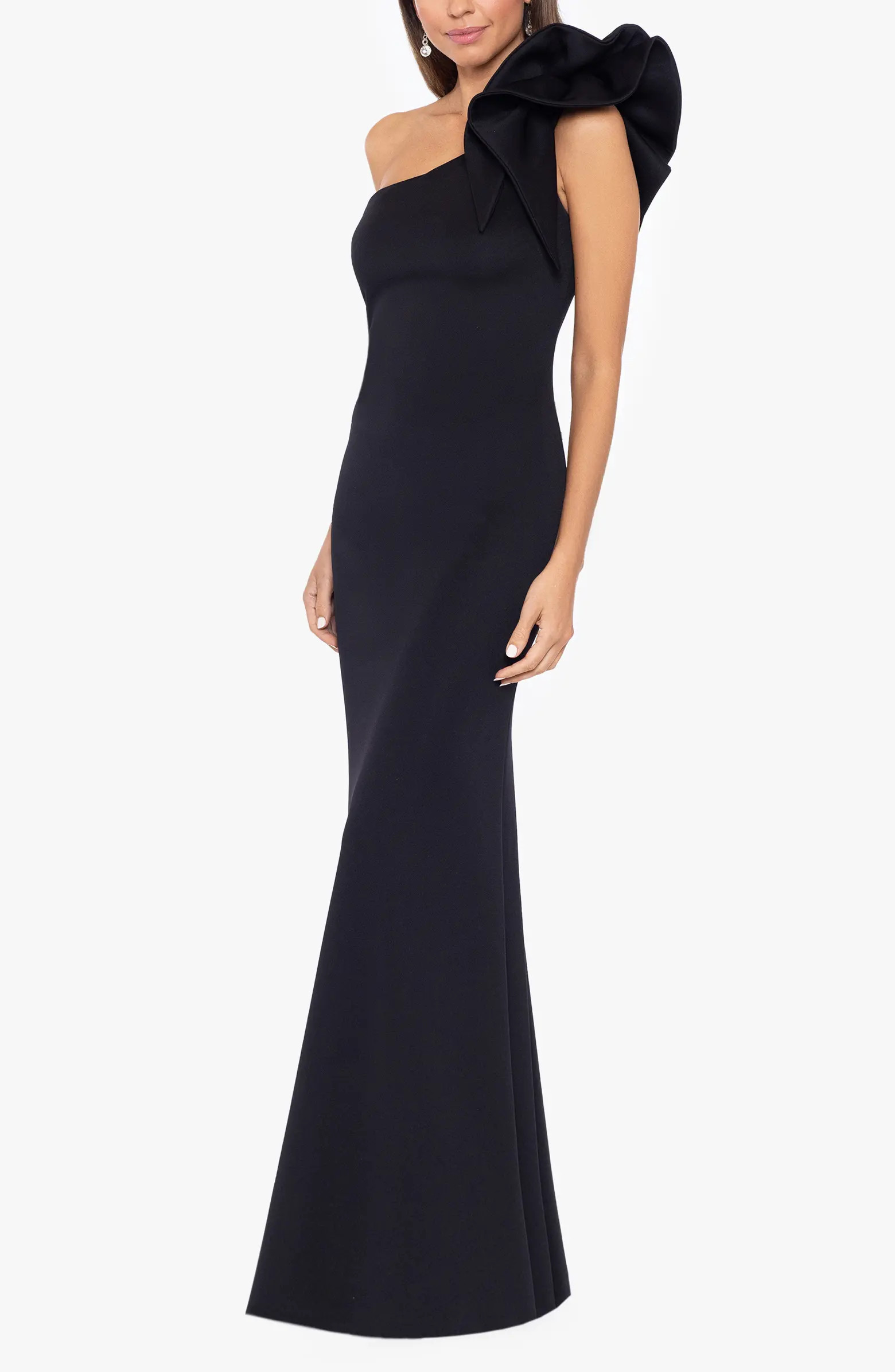 Ruffle One-Shoulder Scuba Gown | Nordstrom