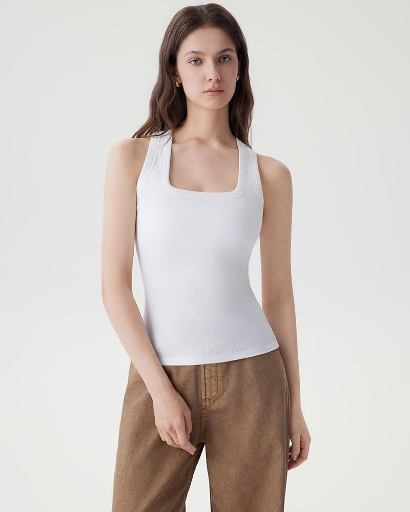 SUUKSESS Womens Padded Cotton Ribbed Tank Tops Square Neck Racerback Basic Tops | Amazon (US)