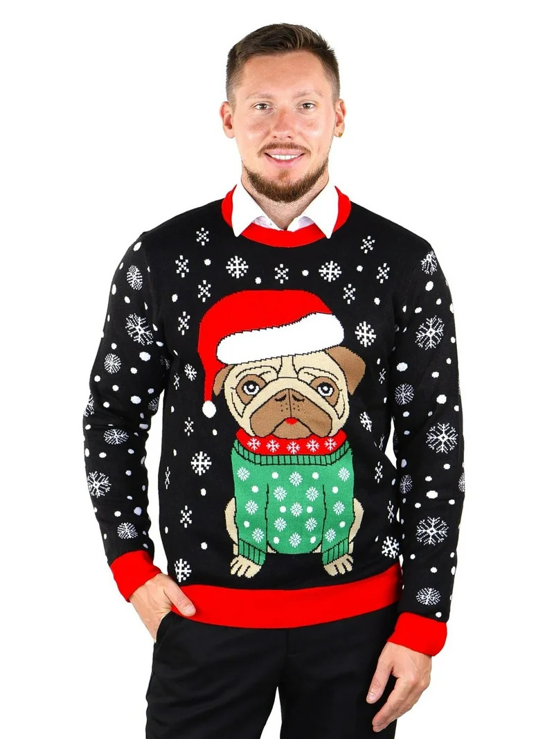 Socal Look Men's Ugly Christmas Sweater, Long Sleeve Crew Neck Acrylic Holiday Pullover, M | Walmart (US)