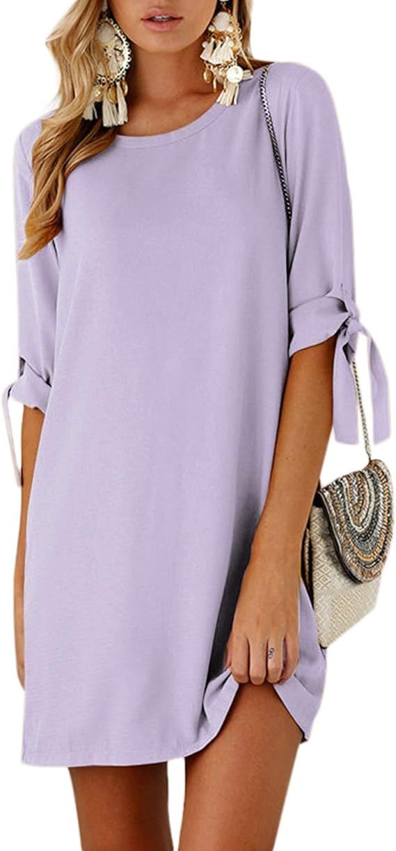 YOINS Summer Dresses for Women Short Sleeves T Shirts Solid Crew Neck Tunics Self-tie Blouses Min... | Amazon (US)