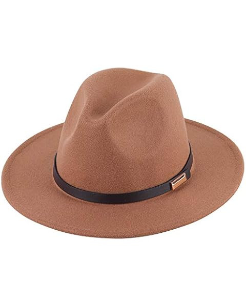 Lanzom Women Lady Felt Fedora Hat Wide Brim Wool Panama Hats with Band Fit Size 6 8/7-7 1/4 | Amazon (US)