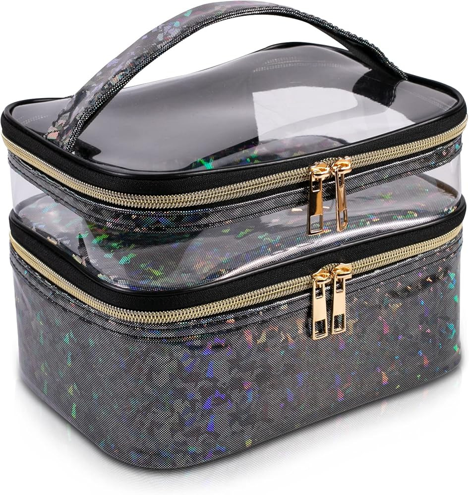 Double-layer Makeup Bag Cosmetic Bag Travel Makeup Cases Organizer Toiletry Bag Gift for Girls Wo... | Amazon (US)