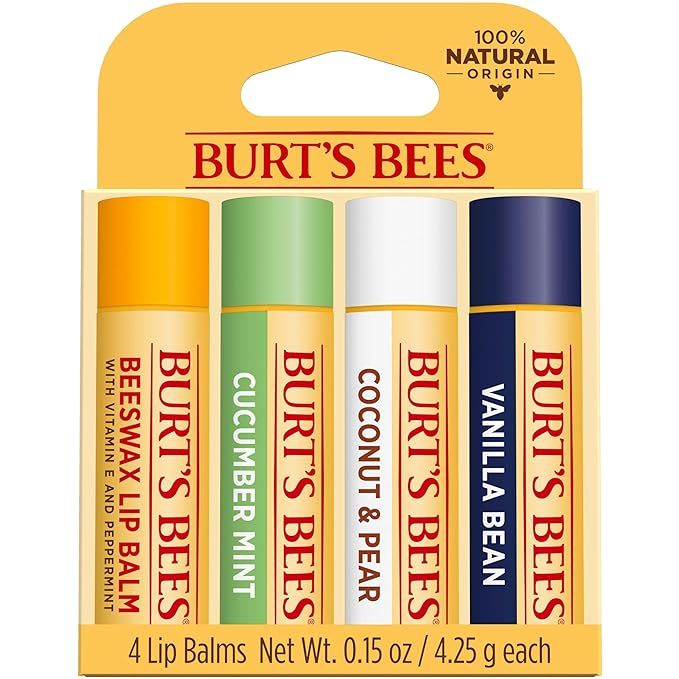 Burt's Bees Lip Balm Easter Basket Stuffers - Beeswax, Cucumber Mint, Coconut and Pear, and Vanil... | Amazon (US)